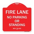 Signmission Michigan Fire Lane No Parking or Standing, Red & White Aluminum Sign, 18" x 18", RW-1818-23876 A-DES-RW-1818-23876